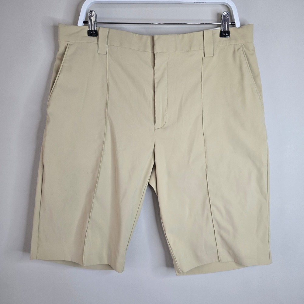 Nike Tiger Woods Golf Shorts Mens 36 Khaki Stretch Flat Front Crease 11 Inseam